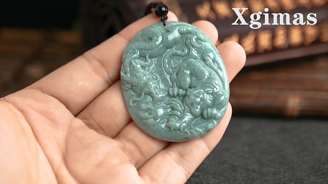 Xgimas Hand-Carved Dragon Tiger Natural Jade Pendant Necklace for
